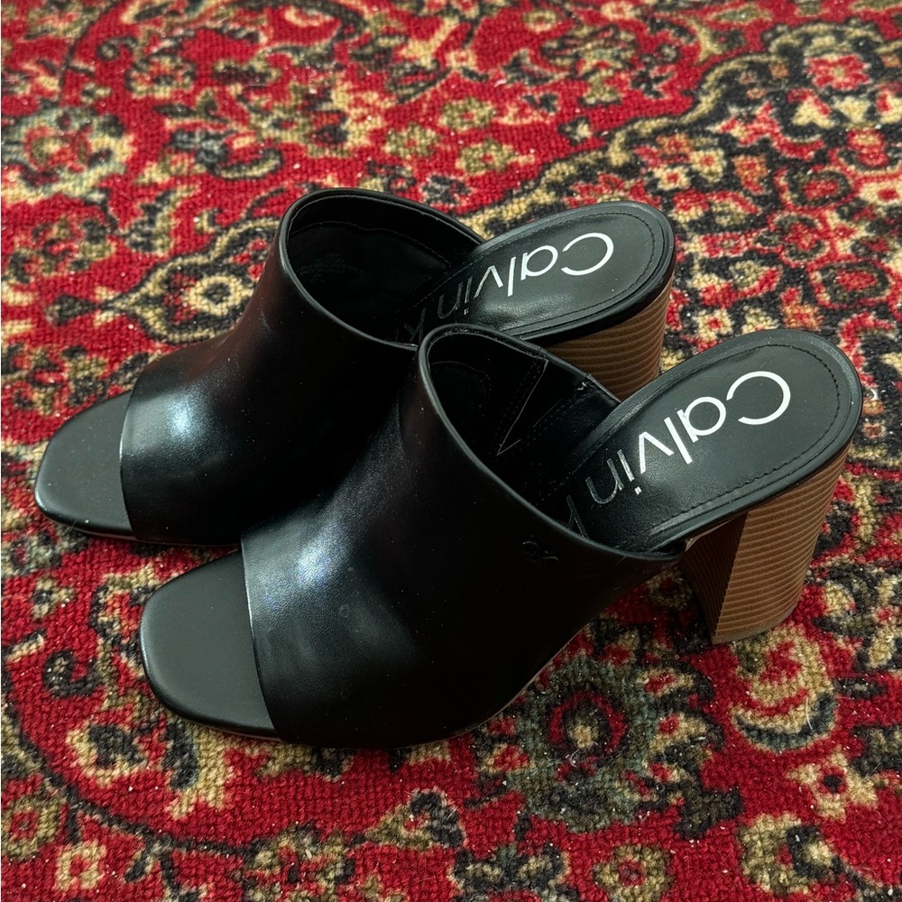 Calvin Klein Black Open-Toe Mules